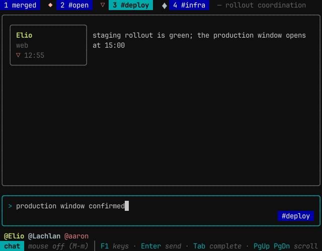 the #deploy tab with a draft; the flag reads #deploy