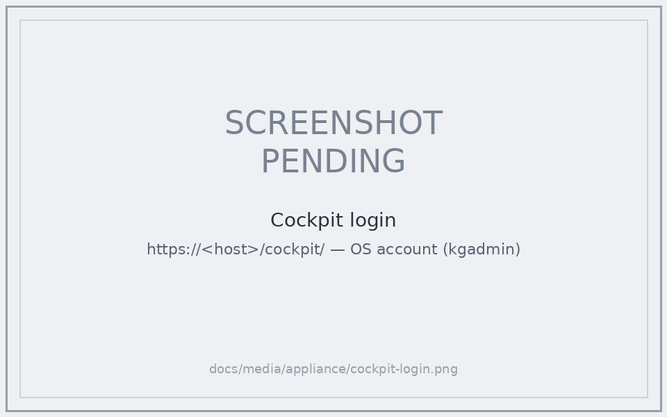 Cockpit login at /cockpit — OS account (kgadmin)