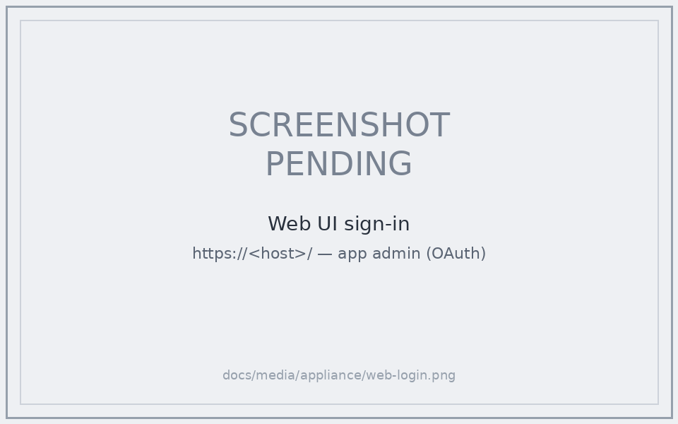Web UI sign-in at the external URL — app admin via OAuth